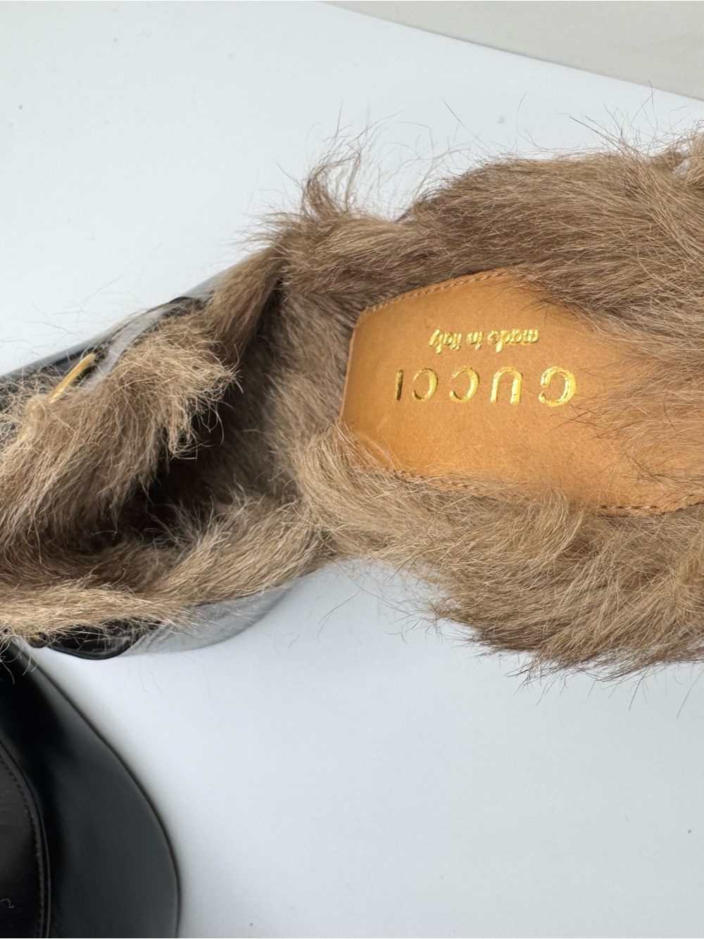 Gucci Princetown Fur Mules Black Leather Horsebit Heels 37 - Picture 7 of 16